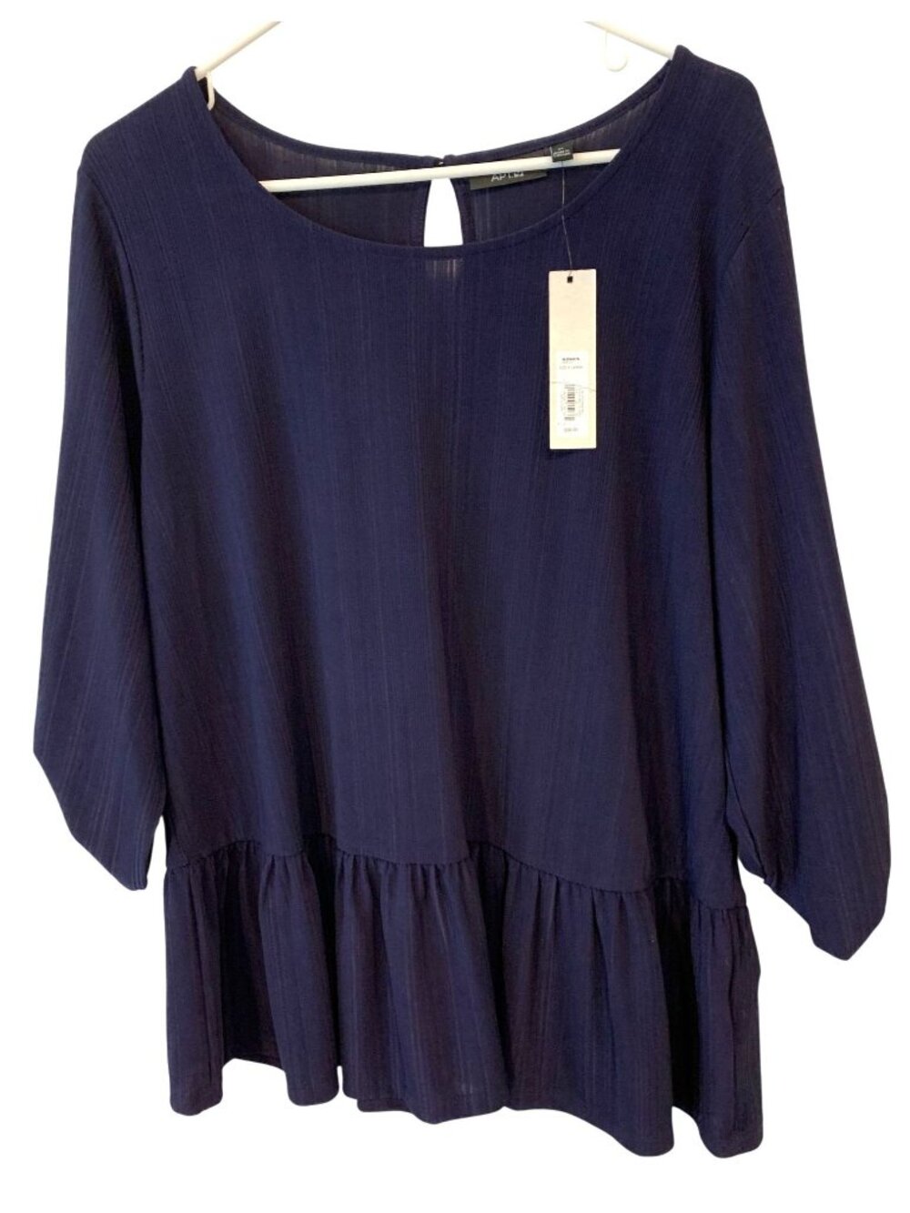NWT APT. 9 Womens Blue Peplum Top With Keyhole Back Stretch Size XL